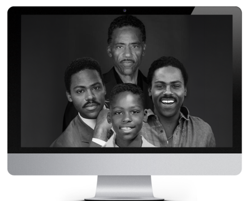 Desktop image with 4 different images of Richard Lawson from various eras of his life - from childhood to current day.